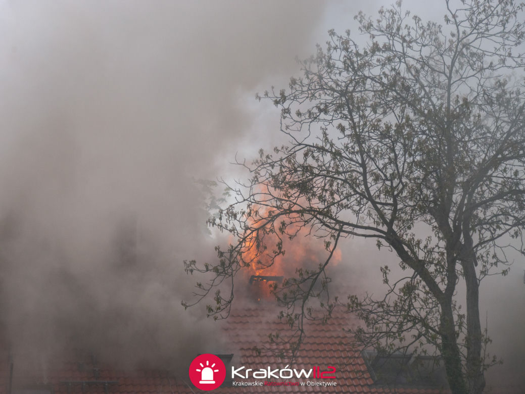 Ogromny pożar na ul. Prądnickiej w Krakowie. Kilkudziesięciu strażaków walczy z ogniem