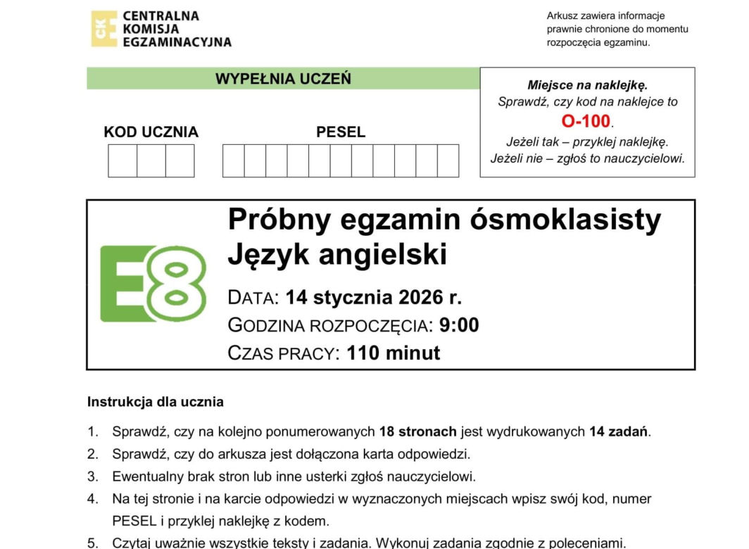 Próbny egzamin ósmoklasisty 2026 - angielski