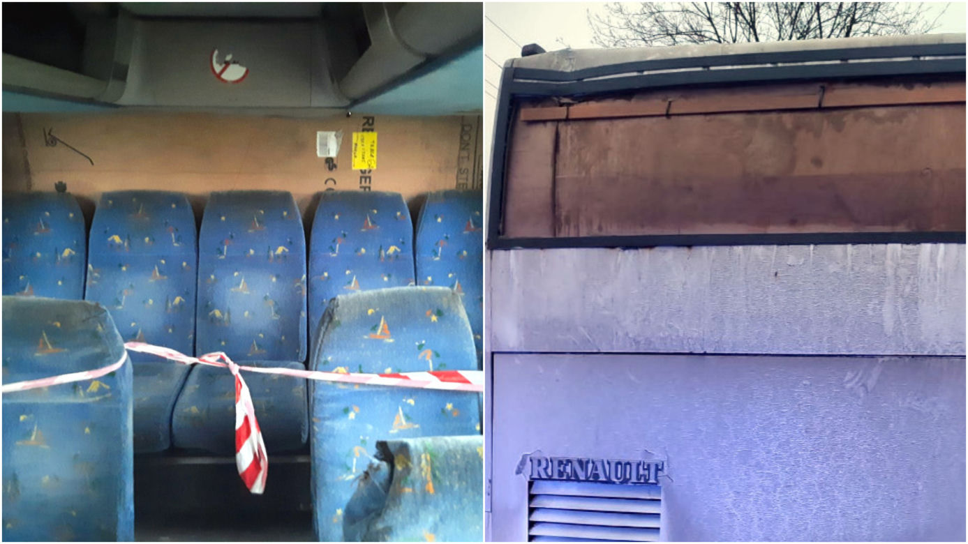 Tektura zamiast szyby. Skandal w autobusie dla dzieci pod Mławą! Policjanci w szoku [ZDJĘCIA]