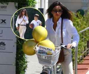 Marta Kaczyńska zadała szyku na zakończeniu roku szkolnego. Z synem przyjechali rowerami. Były balony i dyplom! 
