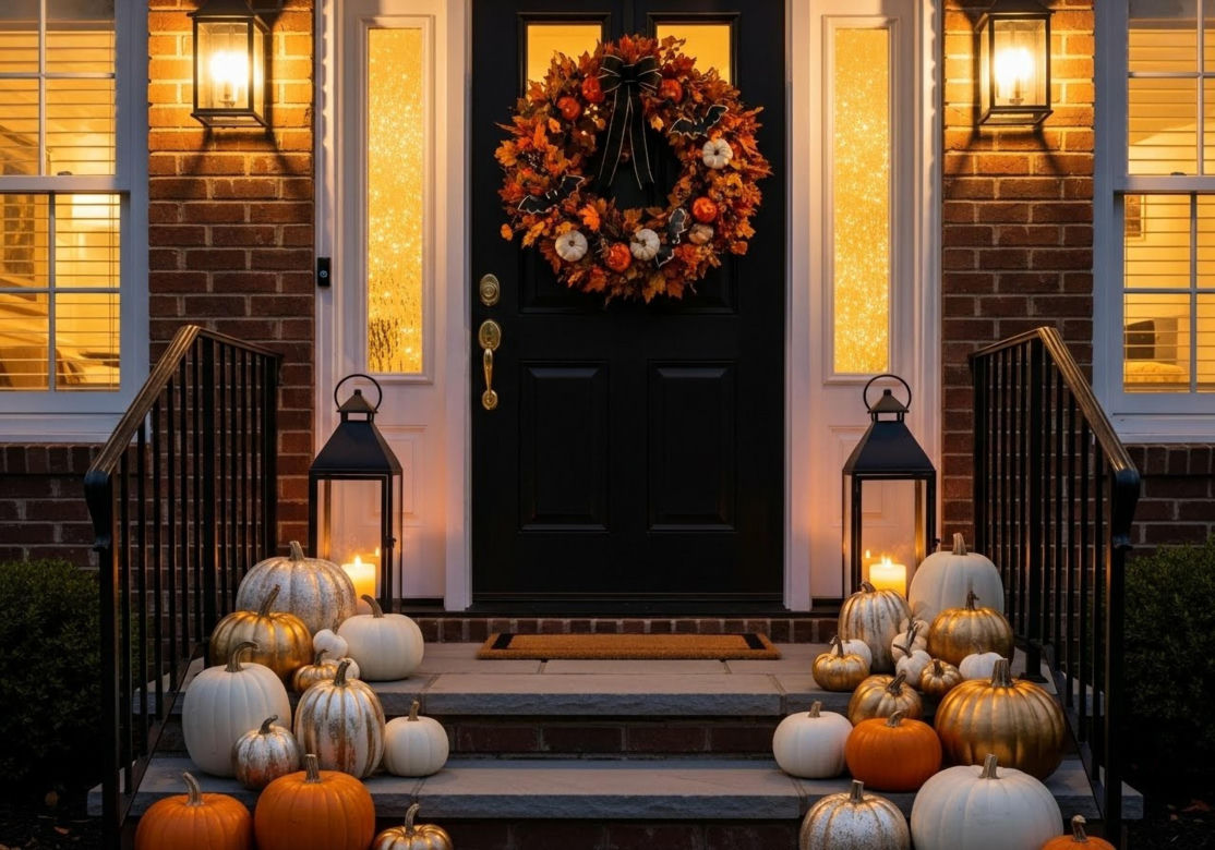 Halloweenowy stroik na drzwi