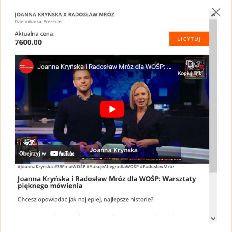 WOŚP 2025 - aukcje gwiazd