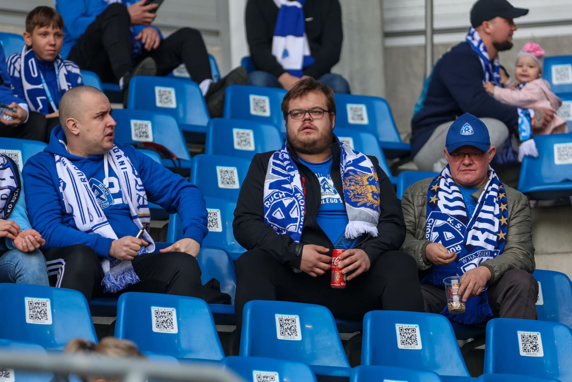 Kibice Ruchu Chorzów na meczu z ŁKS Łódź