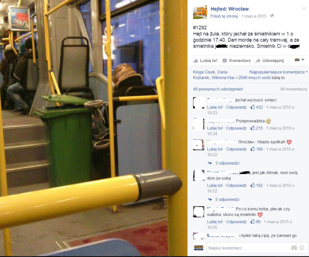Wrocławianie hejtują żuli w komunikacji miejskiej