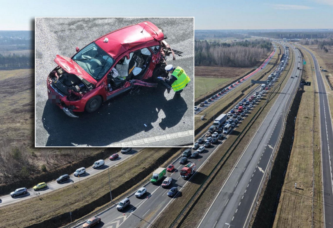 Groźny wypadek na S7. Sześć aut rozbitych, śmigłowiec LPR w akcji
