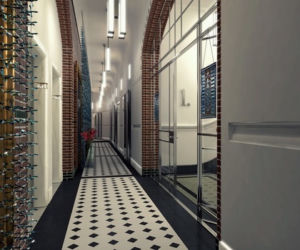 Budynek B11 – Bulwar Staromiejski we Wrocławiu – jeden z najbardziej okazałych zabytków kompleksu.Wizualizacja klatki schodowej