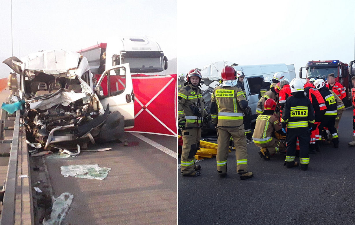 Śmiertelny wypadek na A1 pod Łodzią! 43-latek z busa nie żyje, kilka osób rannych [ZDJĘCIA].