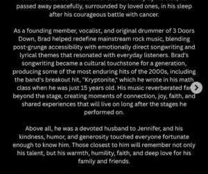 Nie żyje Brad Arnold. Był wokalistą zespołu 3 Doors Down. Miał tylko 47!