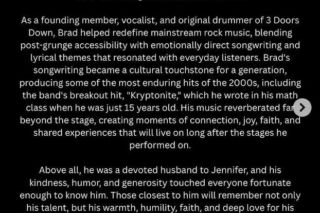 Nie żyje Brad Arnold. Był wokalistą zespołu 3 Doors Down. Miał tylko 47!