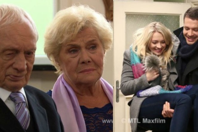M jak miłość. Joasia (Barbara Kurdej-Szatan), Tomek (Andrzej Młynarczyk), Lucjan (Witold Pyrkosz), Barbara (Teresa Lipowska)
