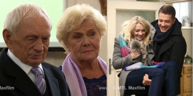 M jak miłość. Joasia (Barbara Kurdej-Szatan), Tomek (Andrzej Młynarczyk), Lucjan (Witold Pyrkosz), Barbara (Teresa Lipowska)