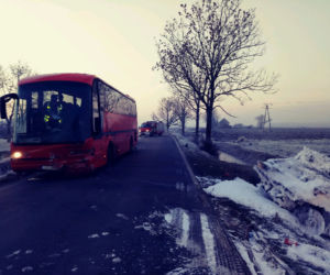 Zderzenie busa i autobusu. Bus stanął w płomieniach. 8 osób rannych