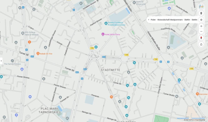 Niemieckie nazwy ulic w Szczecinie na mapach Bing