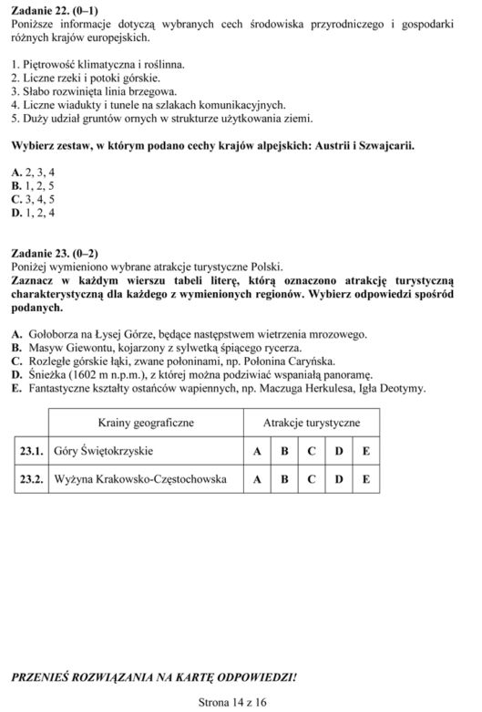 EGZAMIN GIMNAZJALNY 2014 PRZYRODA, BIOLOGIA, GEOGRAFIA: ARKUSZE OFICJALNE Z CKE + ODPOWIEDZI
