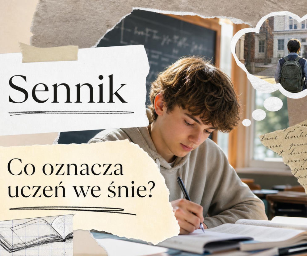 Chłopak piszący w zeszycie. Na miniaturze uczeń z plecakiem przed szkołą. O znaczeniu snu o uczniu przeczytasz na SE.