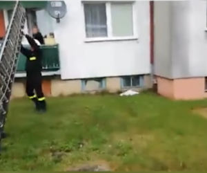 Wysoka: Przyjechał na sygnale do ukochanej. Wszedł na balkon i padł na kolana [WIDEO]