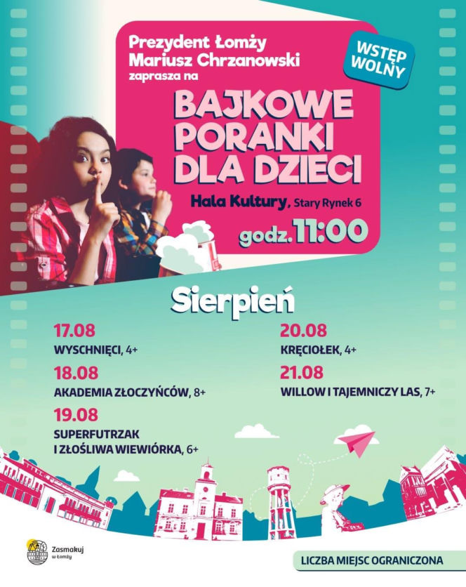 Bajkowe poranki w Łomży. Darmowe seanse dla dzieci w Hali Kultury