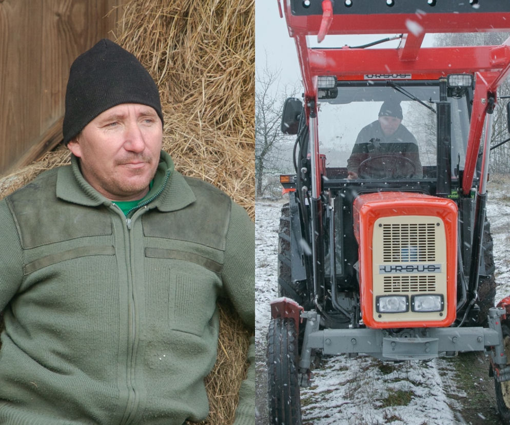Rolnicy. Podlasie. Andrzej przygotowuje ciągnik do jazdy. Lawina komentarzy. Ciągnik lala, a tu jakieś druty szpecą