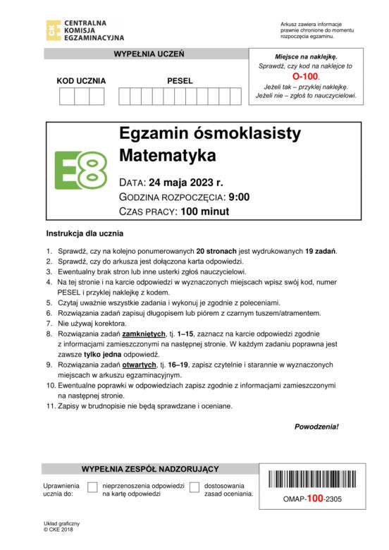 Egzamin ósmoklasisty 2023: matematyka. Zadania, arkusze CKE i odpowiedzi z matematyki [24.05.2023]