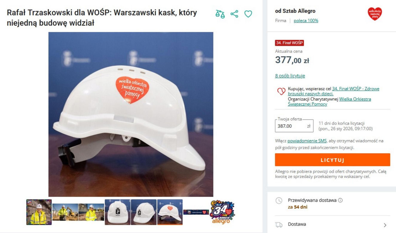 Wylicytuj kask od Rafała Trzaskowskiego. WOŚP 2026