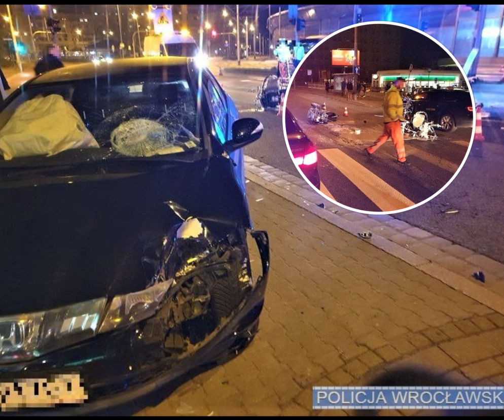 O krok od tragedii we Wrocławiu. Honda wjechała w maszynę do malowania pasów