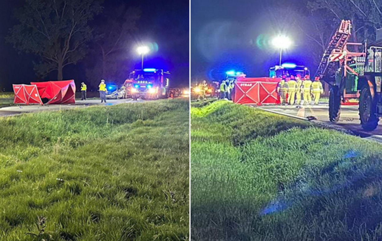 Śmiertelny wypadek pod Oleśnicą. Dwóch motocyklistów spłonęło po zderzeniu z ciągnikiem [ZDJĘCIA].
