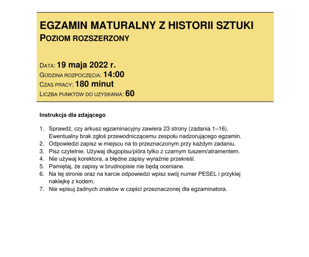 Matura 2022: Arkusz CKE z historii sztuki na poziomie rozszerzonym