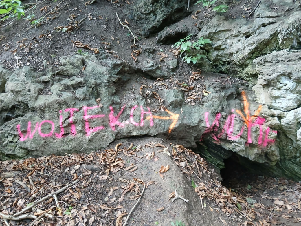 Wandale zniszczyli przyrodniczy skarb pod Bydgoszczą. Jaskinia „Bajka” oszpecona farbą