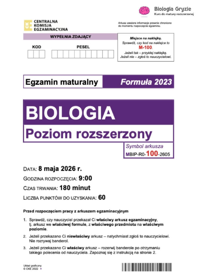 Odpowiedzi do arkusza maturalnego CKE - biologia rozszerzona 2026