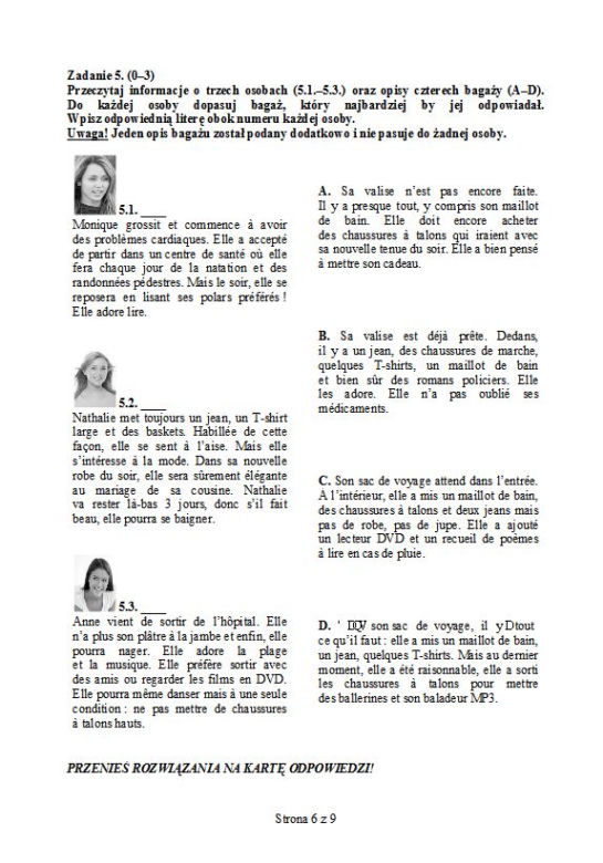 EGZAMIN GIMNAZJALNY 2013 JĘZYK FRANCUSKI rozszerzony
