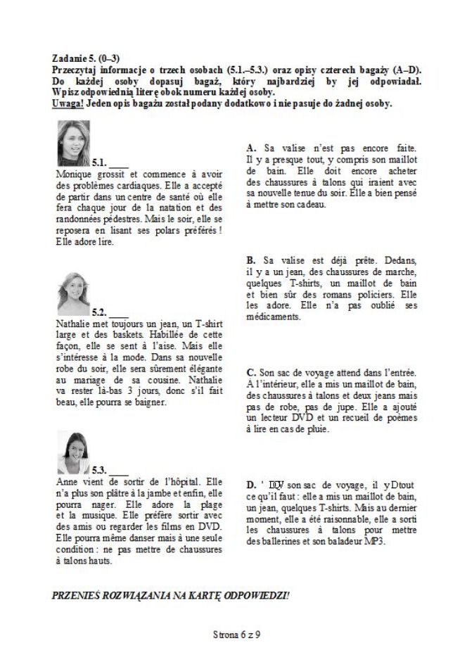 EGZAMIN GIMNAZJALNY 2013 JĘZYK FRANCUSKI rozszerzony