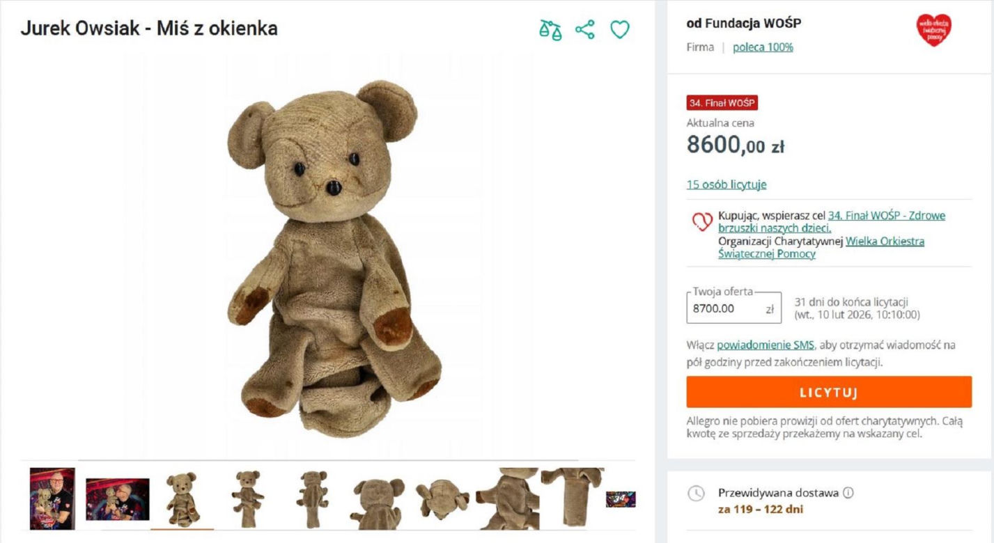 Kultowy miś z dobranocki z PRL-u na licytacji WOŚP. Cena już jest zawrotna