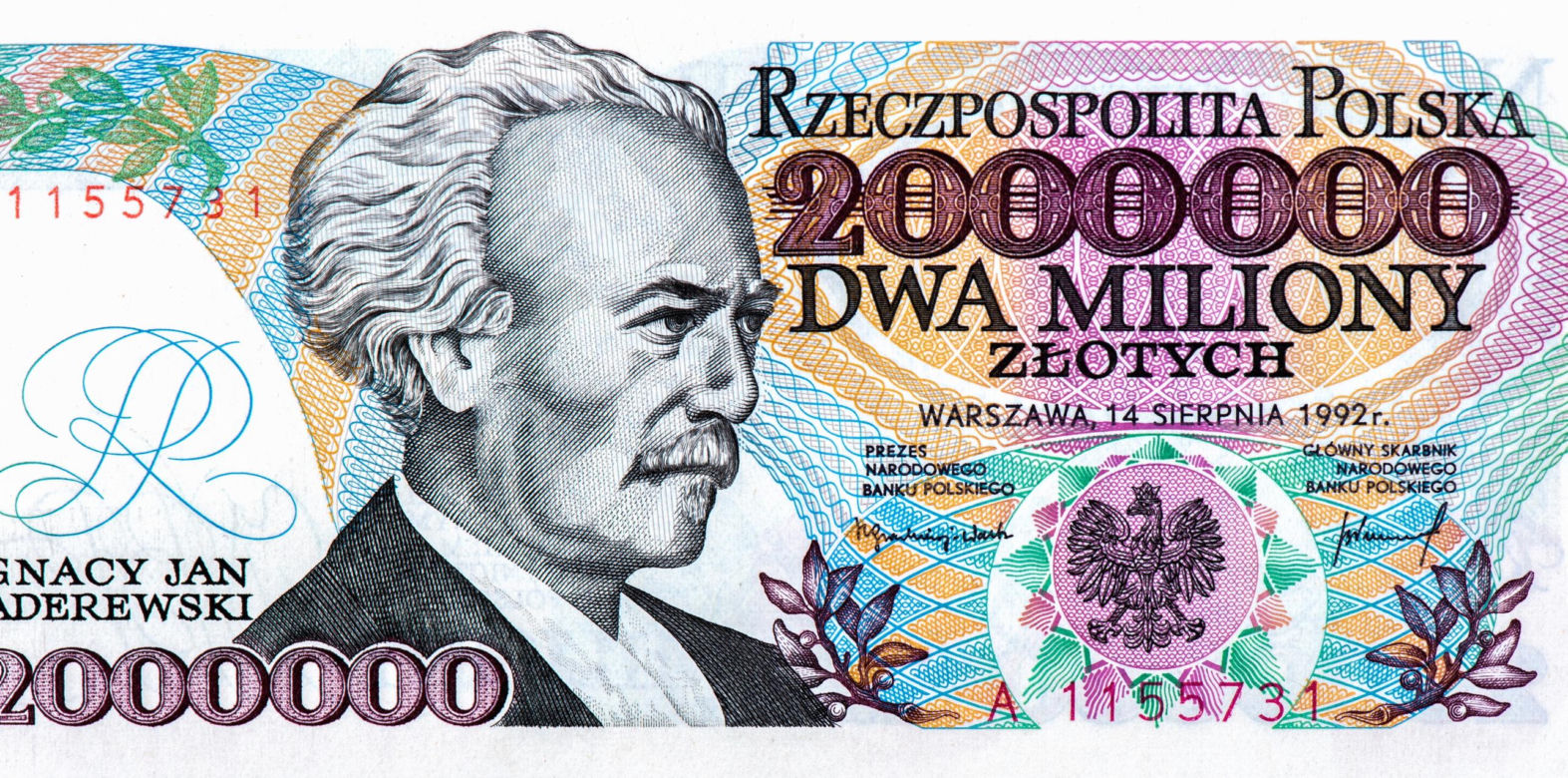 Polska PRL 2 000 000 Złotych 1992 - Ignacy Jan Paderewski