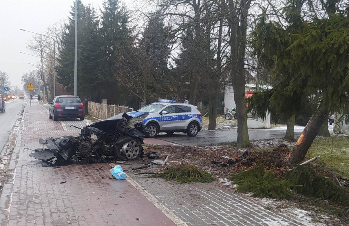 Drogowa makabra pod Siedlcami. Bmw walnęło w drzewo, auto rozpadło się na pół