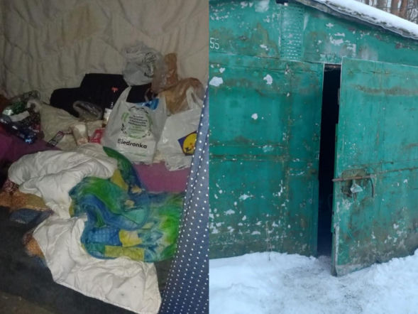 Mróz i blaszany garaż. W takich warunkach mieszkała kobieta w ciąży. Policjantki ruszyły na ratunek