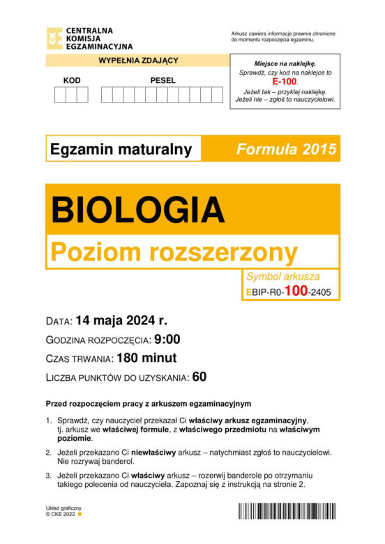 Matura 2024: biologia rozszerzona ARKUSZ FORMUŁA 2015