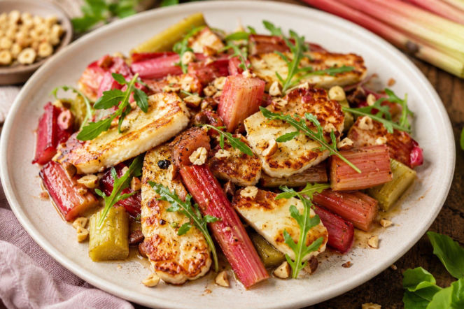 Rabarbar z patelni z halloumi. Ten wytrawny przepis może zaskoczyć bardziej niż ciasto