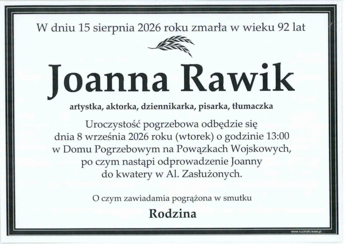 Joanna Rawik nie żyje