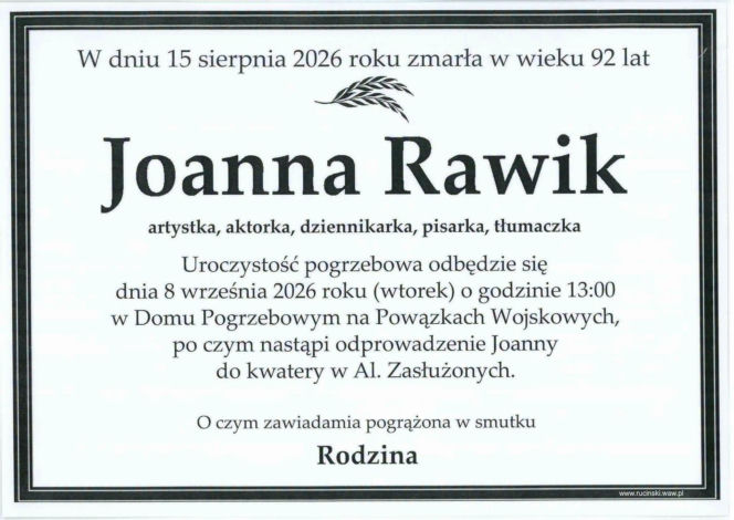 Joanna Rawik nie żyje