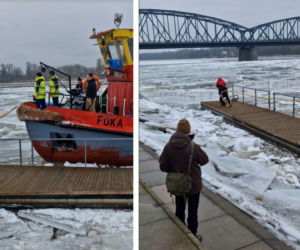 Lodołamacze na Wiśle w Toruniu. Trwa akcja kruszenia lodu