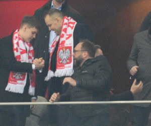 Karol Nawrocki na meczu Polska - Albania