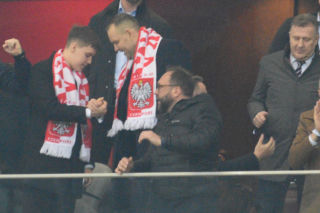 Karol Nawrocki na meczu Polska - Albania