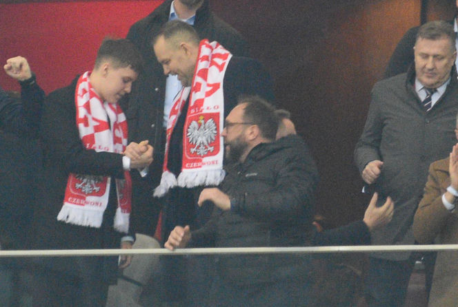 Karol Nawrocki na meczu Polska - Albania