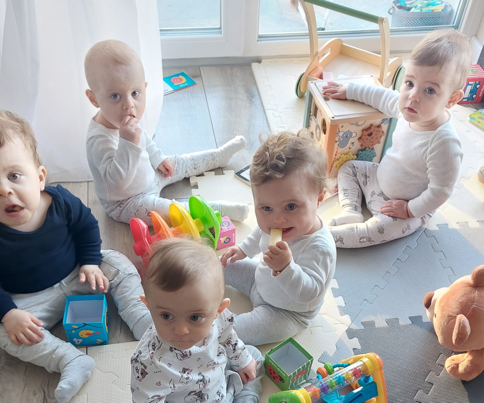 Pięcioraczki z Gniezna stawiają pierwsze kroki. Wszędzie ich pełno