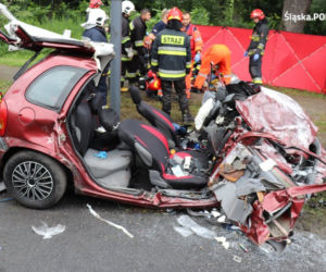 Osobówka uderzyła w drzewo, a potem w nadjeżdżającą ciężarówkę. 4 osoby trafiły do szpitala