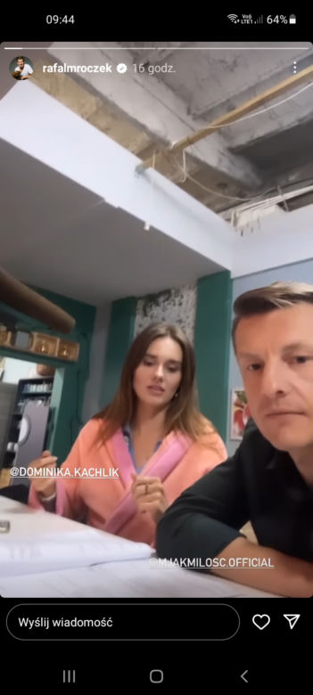 M jak miłość na planie odcinek 1693. Paweł (Rafał Mroczek), Franka (Dominika Kachlik)
