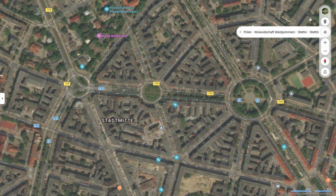 Niemieckie nazwy ulic w Szczecinie na mapach Bing