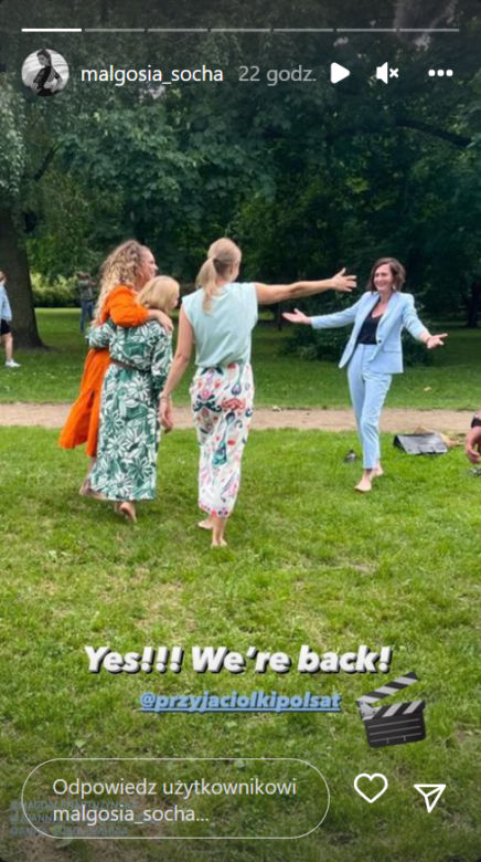 Przyjaciółki po wakacjach 2022. Inga (Małgorzata Socha), Zuza (Anita Sokołowska), Anka (Magdalena Stużyńska), Patrycja (Joanna Liszowska) na planie 20 sezonu