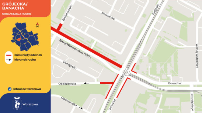 Grójecka-Banacha. Objazdy.