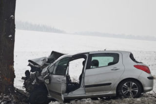Na prostym odcinku drogi Peugeot uderzył w drzewo. Nie żyje 41-latek